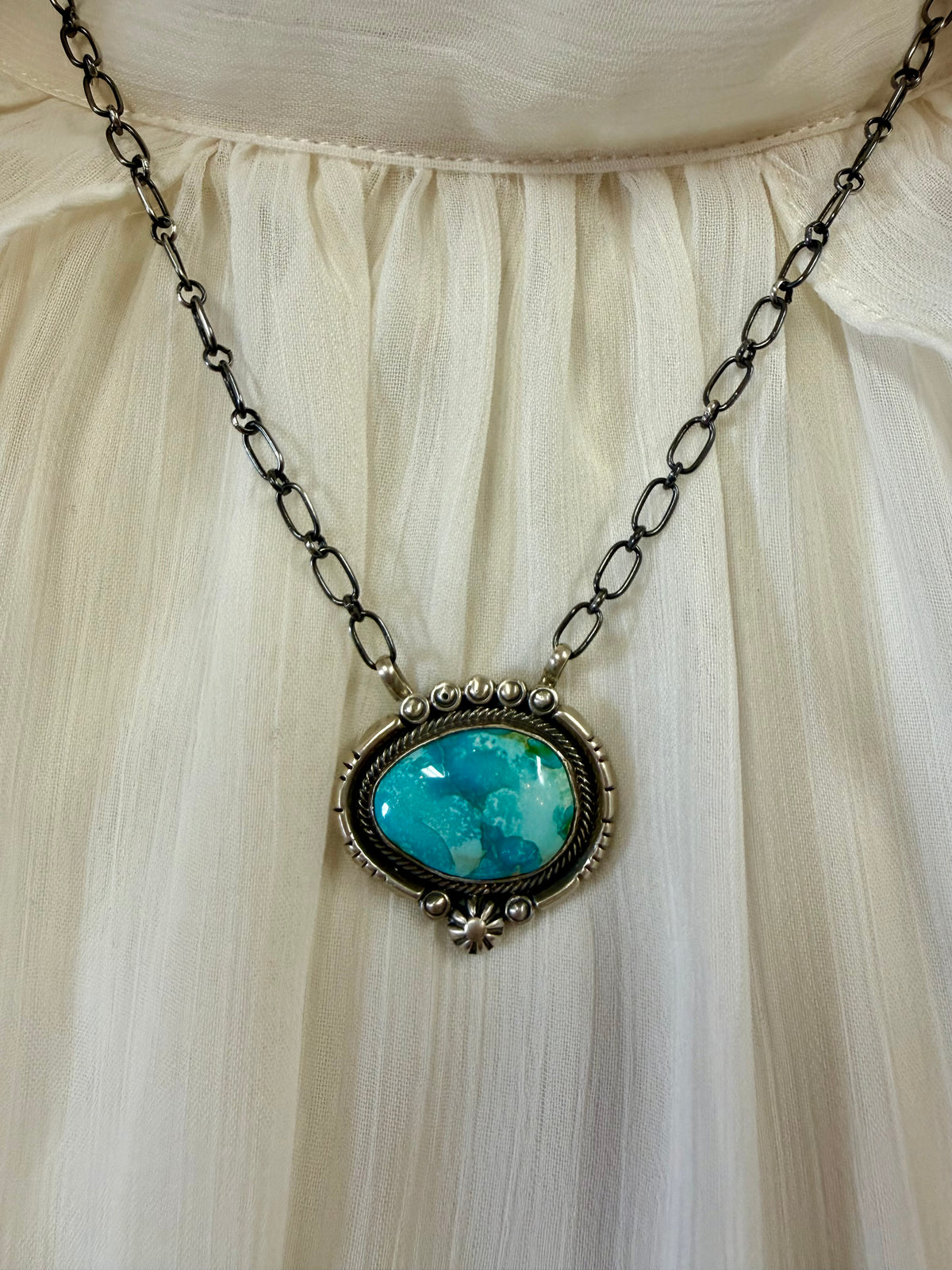 Sonoran Gold Turquoise Pendant Necklace Sterling Silver | Navajo Handmade by Daniel Benally | Statement Southwestern Jewelry