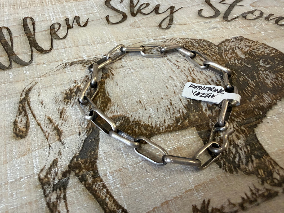 Katherine Yazzie Sterling Silver Paperclip Chain Bracelet, Handmade Link Bracelet, Oxidized Southwestern Silver Chain, Unisex Gift