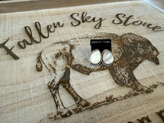 Mother of Pearl Teardrop Stud Earrings Sterling Silver | MOP Cabochon Post Earrings | Southwestern Handmade Jewelry
