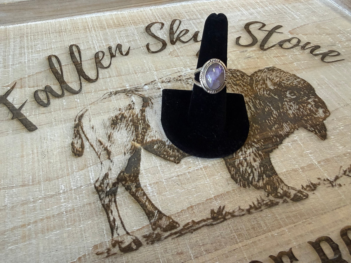 Sterling Silver Charoite Ring Size 7, Purple Charoite Oval Stone, Stamped Southwestern Ring, Split Shank Band, Gift for Her