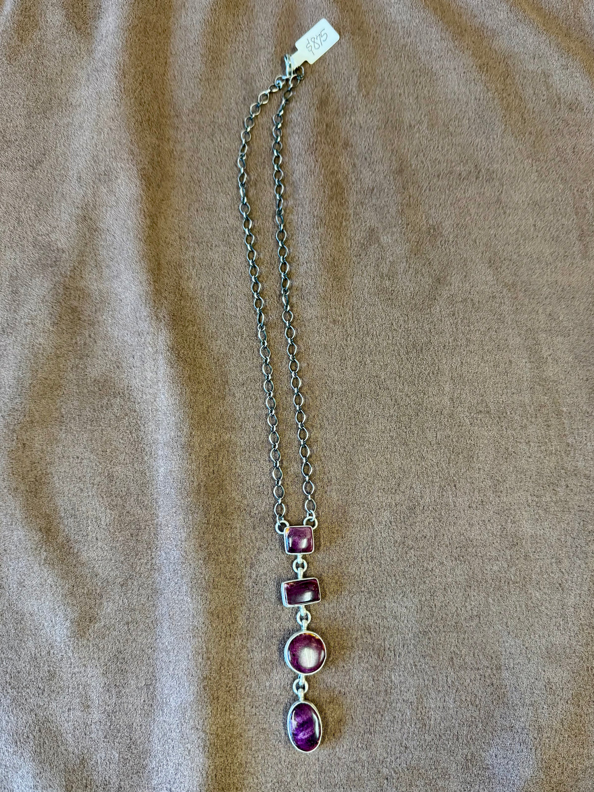 Spiny Oyster Lariat Necklace, Purple Spiny Oyster Jewelry, Southwestern Necklace, Spiny Oyster Pendant, Western Boho Necklace, Statement Jewelry