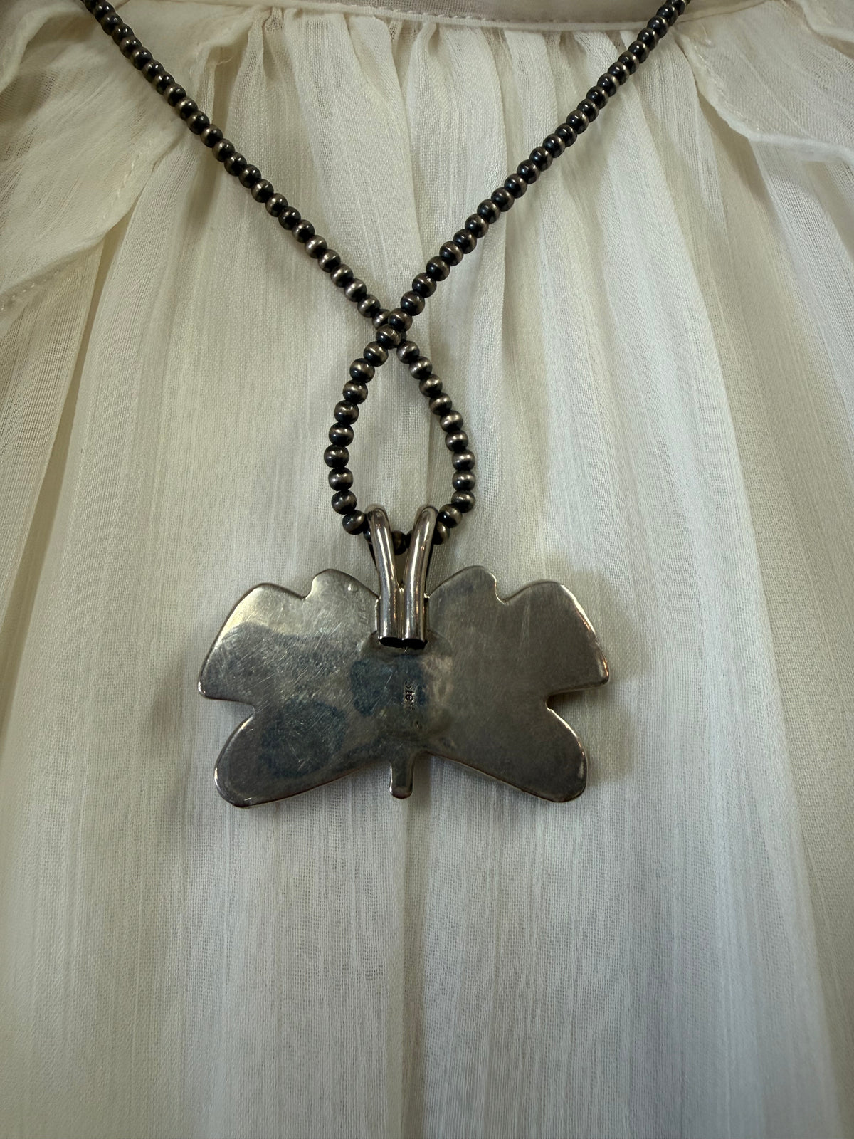 Wild Horse Butterfly Pendant Necklace Sterling Silver | Navajo Pearl Chain Southwestern Statement Jewelry