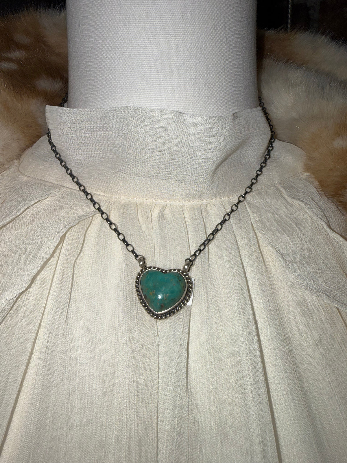 Royston Turquoise Heart Pendant Necklace Sterling Silver | Navajo Handmade by Donovan Skeets | Southwestern Statement Jewelry