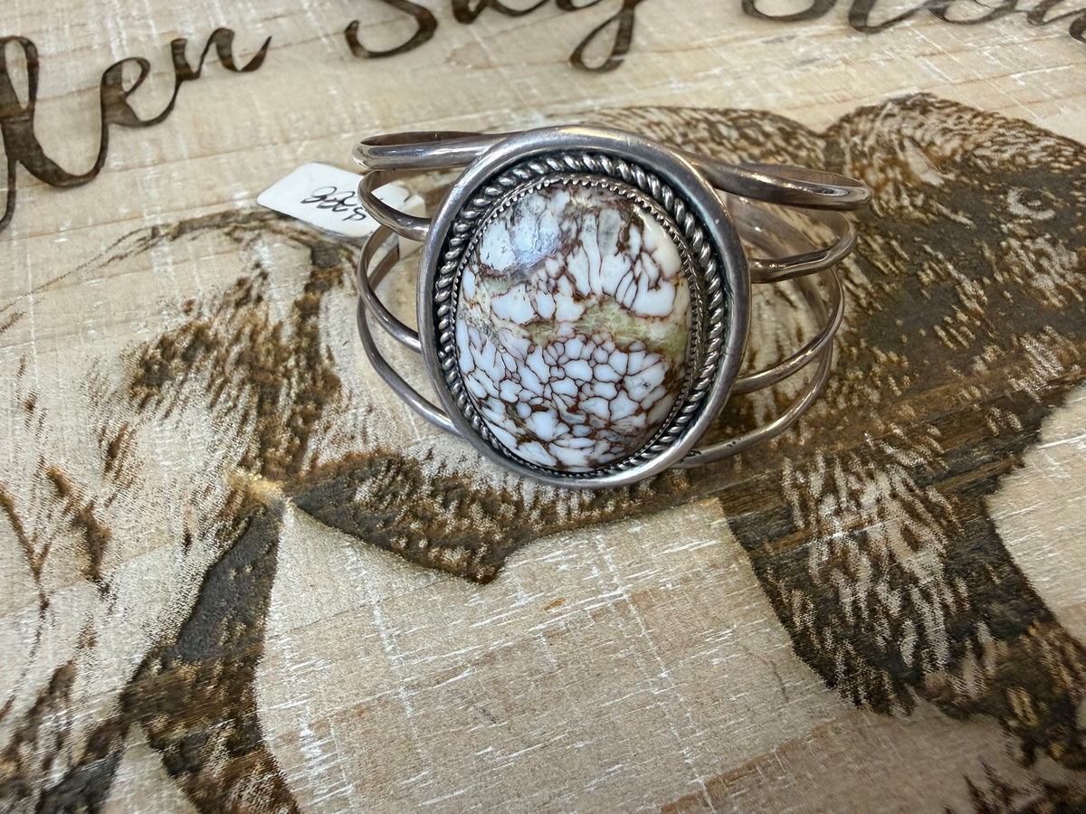 Wild Horse Cuff Bracelet Sterling Silver | Large Oval Cabochon Multi Wire | Southwestern Statement Cuff