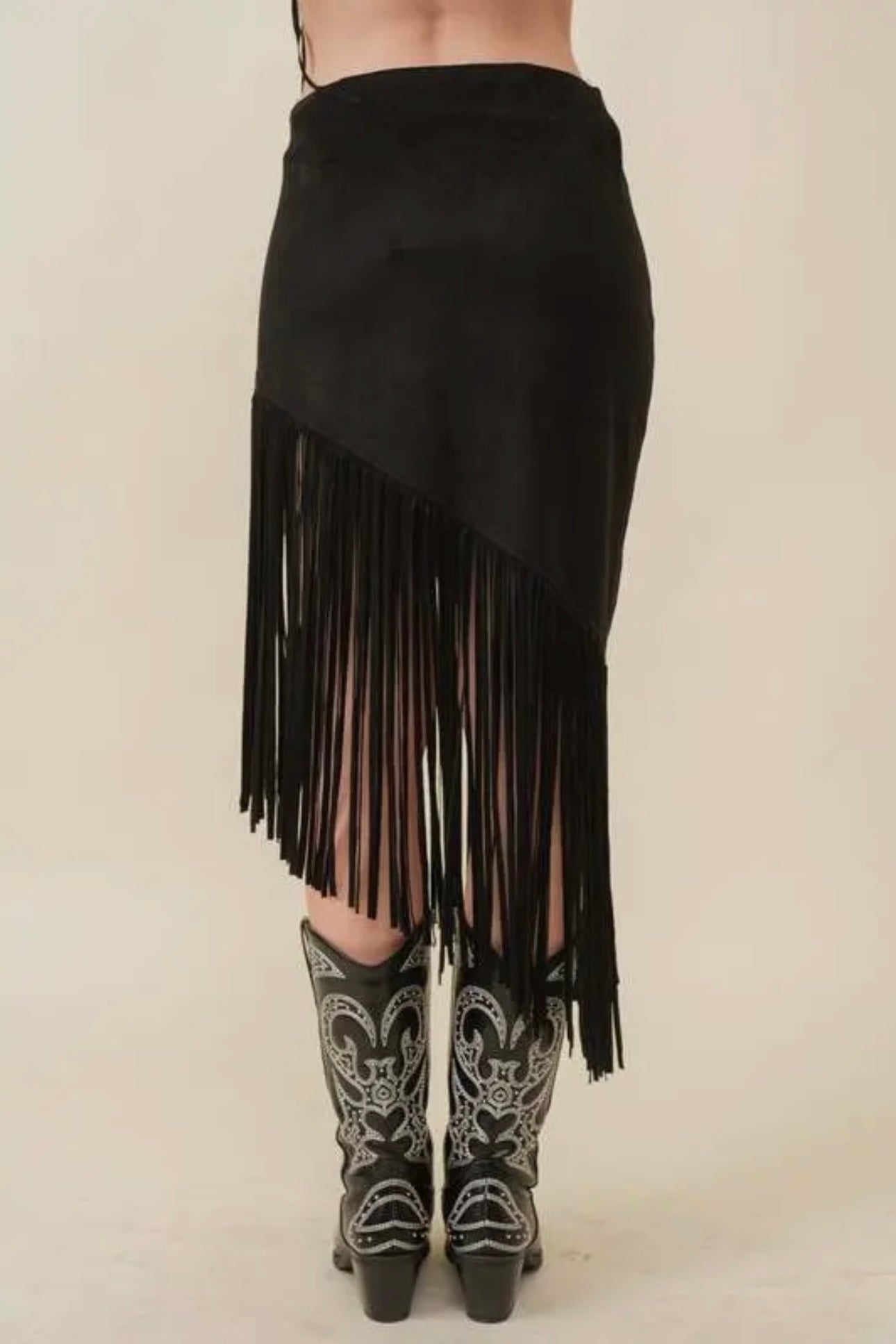 Western Fringe Suede Unbalanced Skirt
