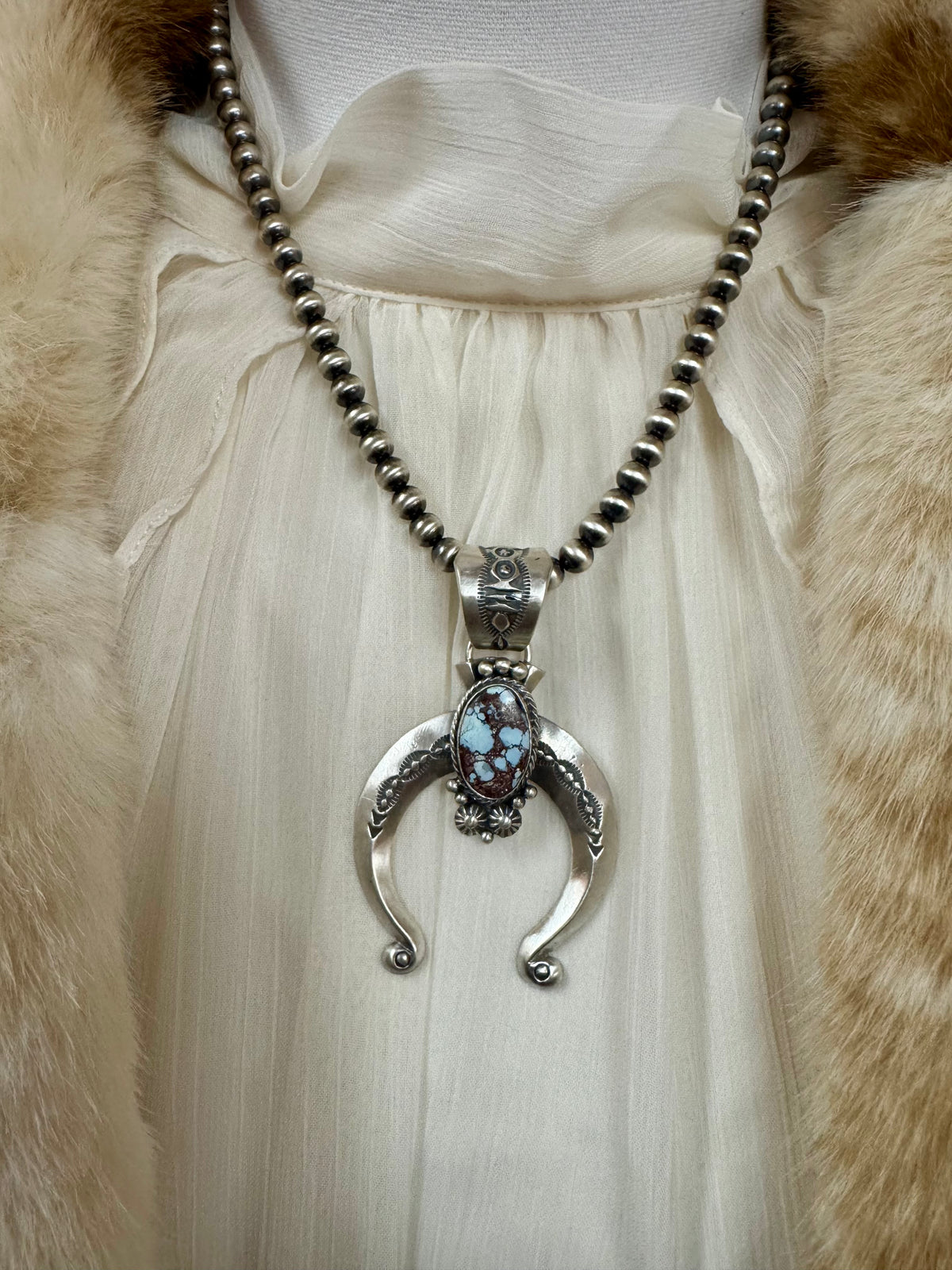 Golden Hills Turquoise Naja Necklace, Navajo Pearl Necklace, Turquoise Pendant, Southwestern Jewelry, Western Statement Necklace