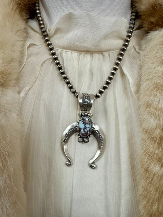 Golden Hills Turquoise Naja Necklace, Navajo Pearl Necklace, Turquoise Pendant, Southwestern Jewelry, Western Statement Necklace