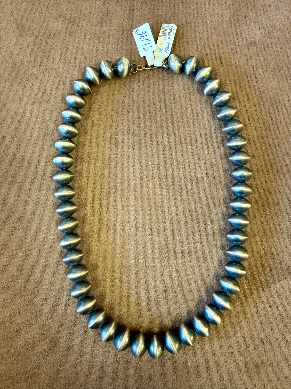 14mm Navajo Pearls Necklace Sterling Silver | Handmade Navajo Bead Strand | Classic Southwestern Jewelry