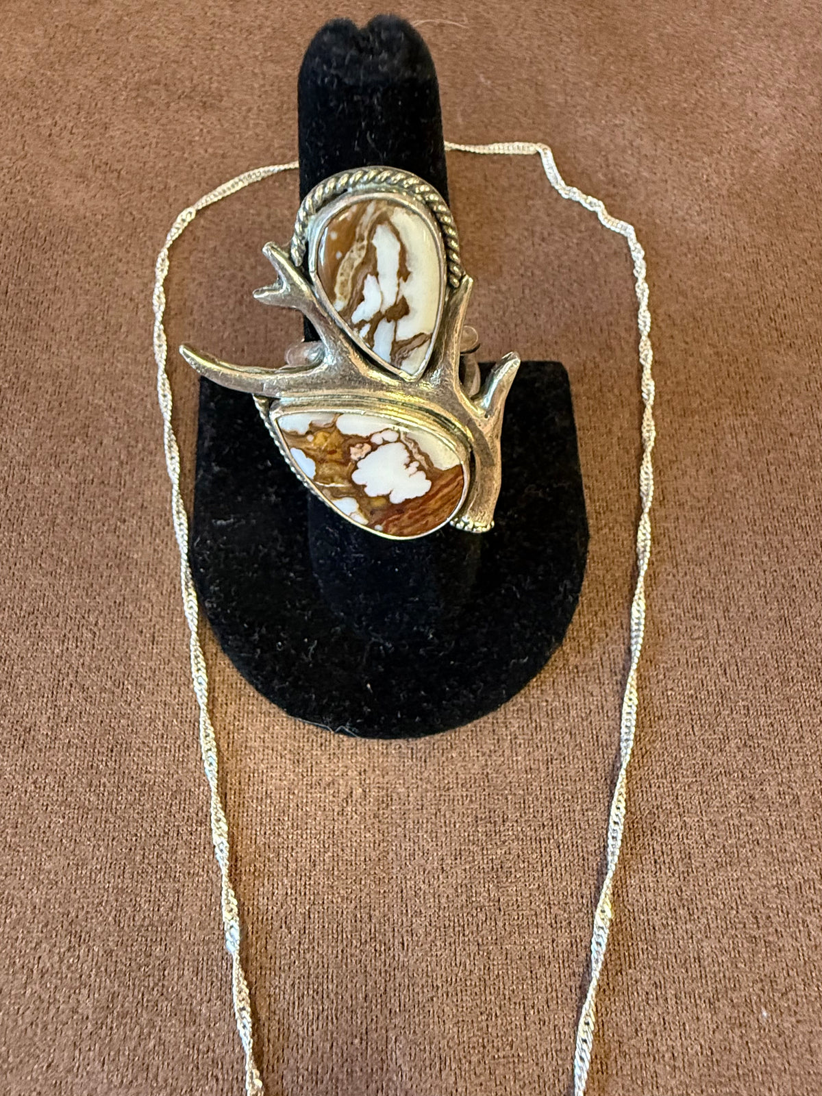 Wild Horse Stone Pendant & Elk Ring Set | Galloway Silver Handmade | Bullet Casing Statement Jewelry 2-Piece Set
