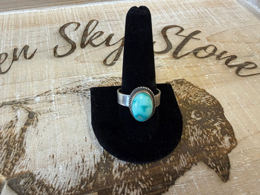 Antoinette Martinez Sterling Silver Lone Mountain Turquoise Ring Size 11, Rope Twist Bezel, Wide Band, Southwestern Ring