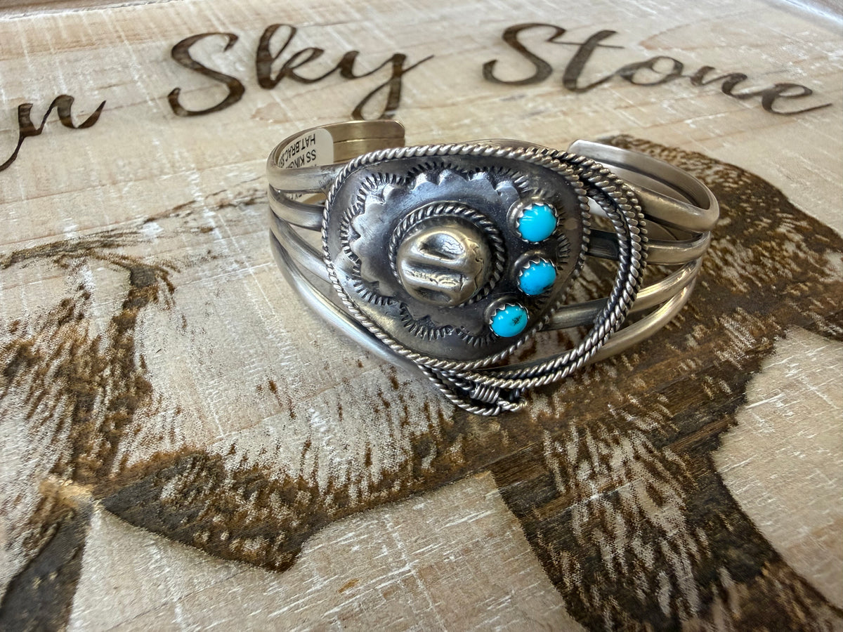 Bobby Platero Navajo Kingman Turquoise Bracelet, Sterling Silver Cuff, Native American Jewelry, Southwestern Turquoise Bracelet