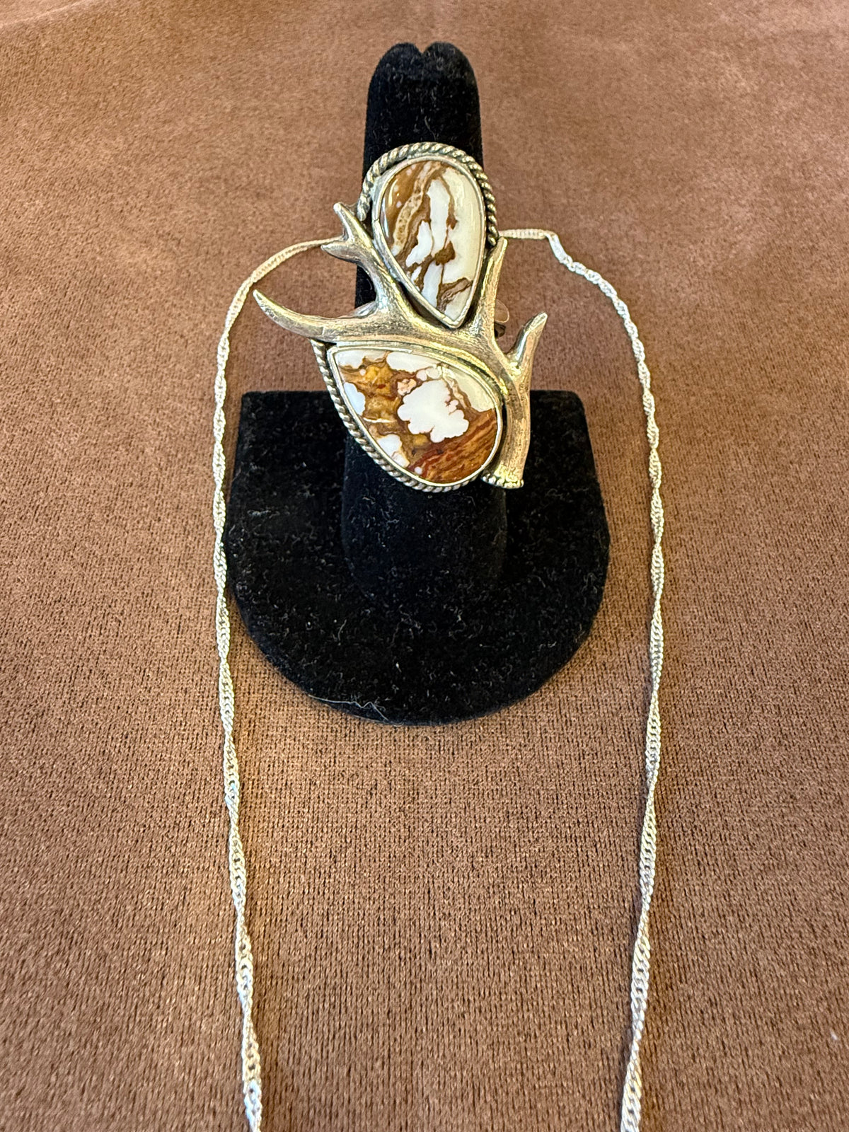 Wild Horse Stone Pendant & Elk Ring Set | Galloway Silver Handmade | Bullet Casing Statement Jewelry 2-Piece Set