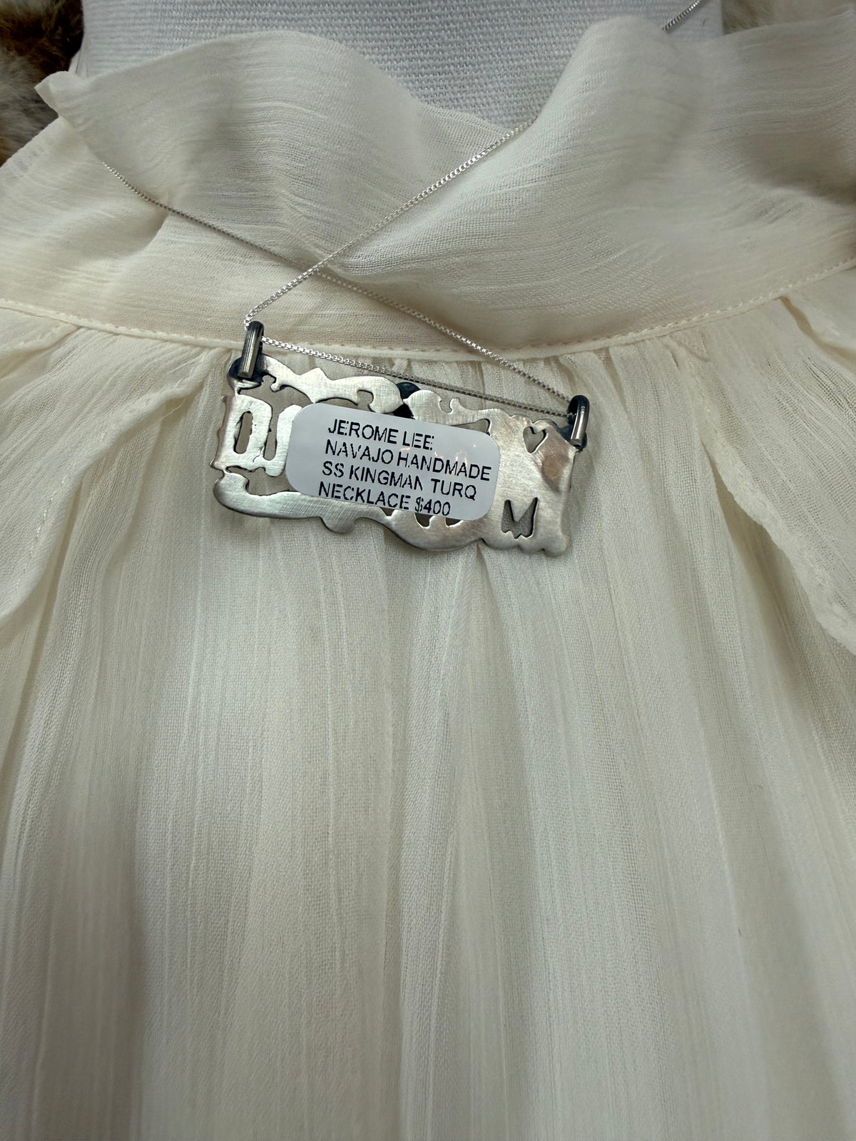 Mama Nameplate Necklace Sterling Silver with Kingman Turquoise | Navajo Handmade by Jerome Lee | Southwestern Mom Jewelry