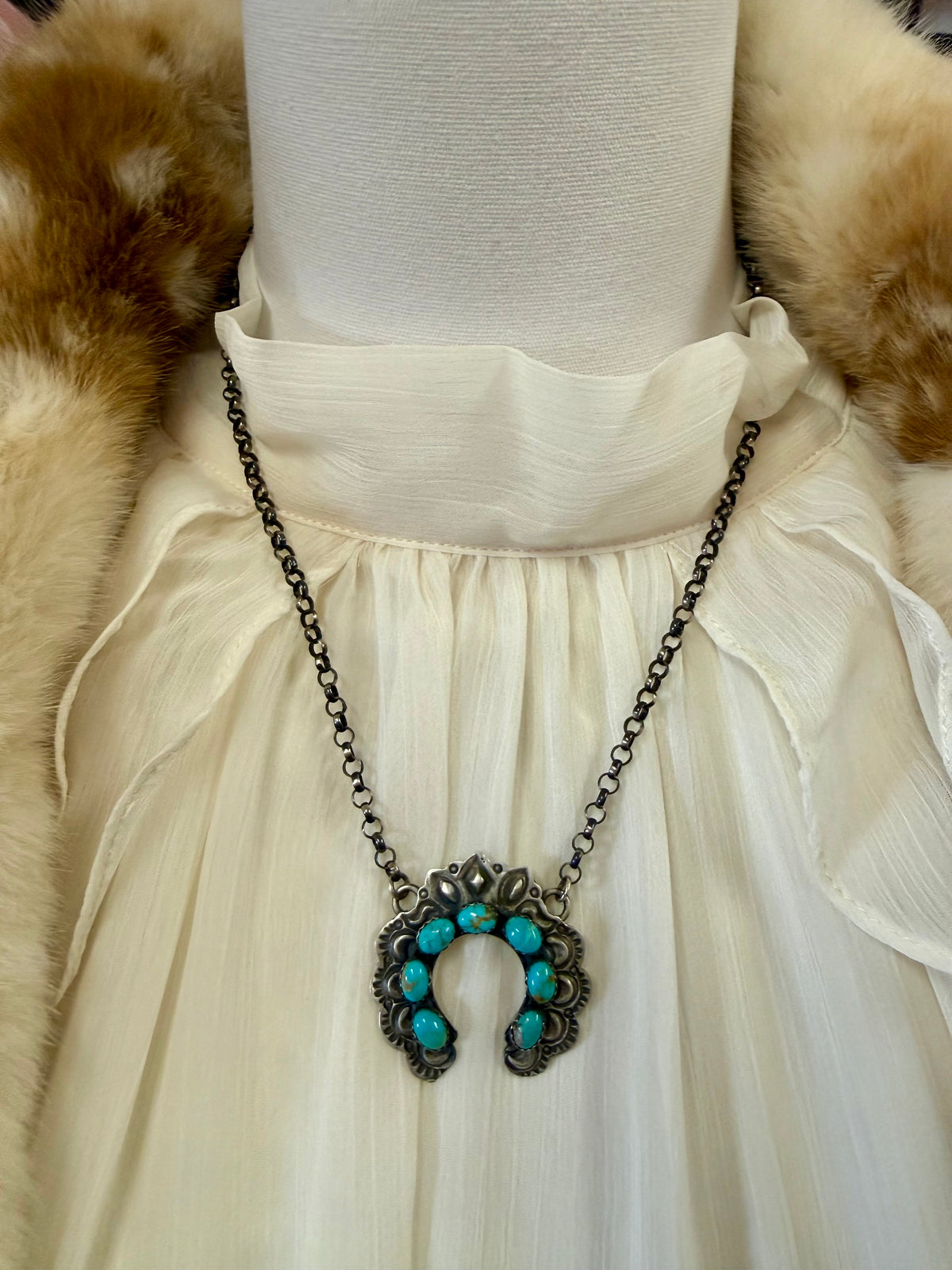 Oxidized Sterling Silver Naja Pendant Necklace | Turquoise Stones on Paperclip Chain | Handmade Navajo Style Statement Jewelry