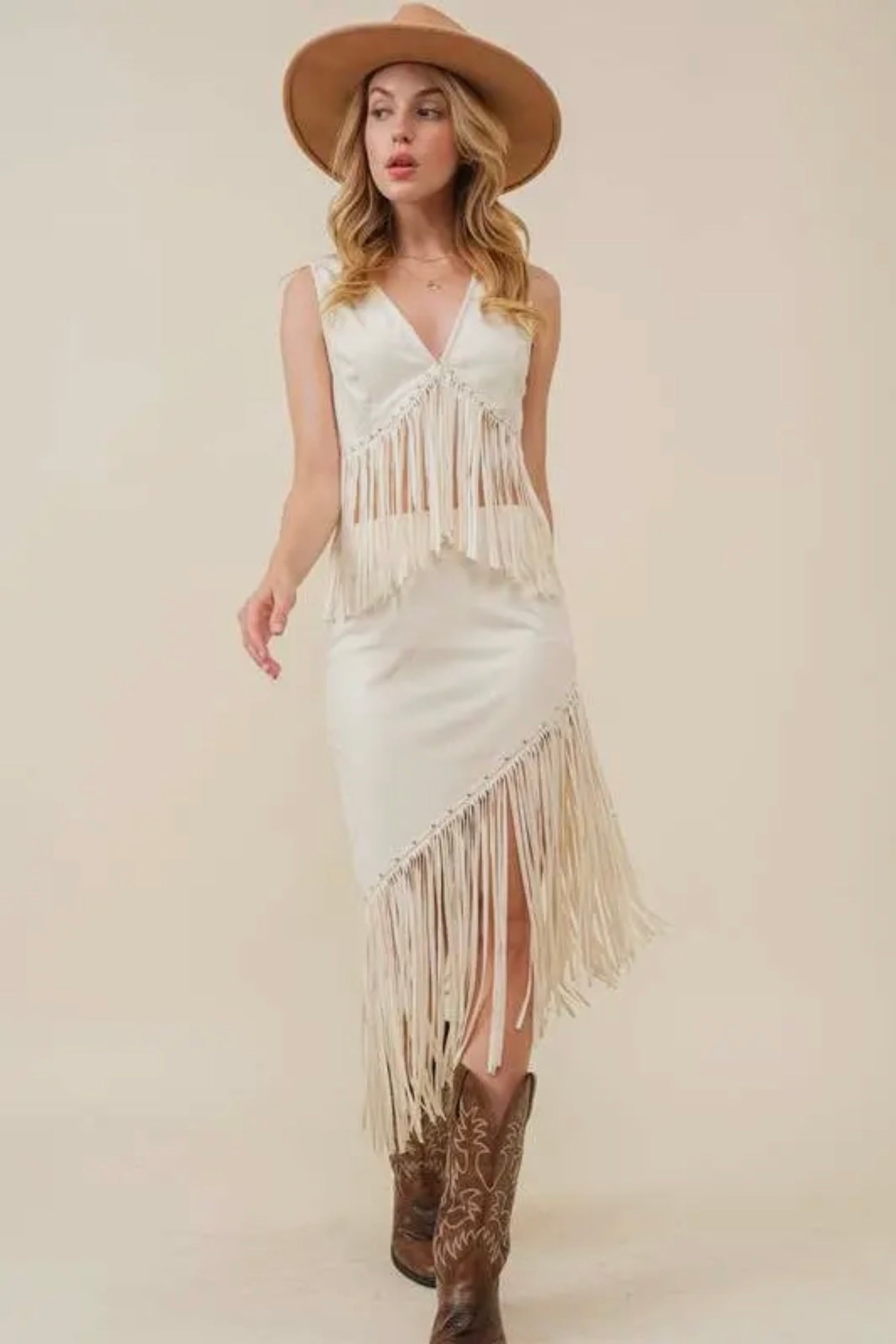 Western Fringe Suede Unbalanced Skirt