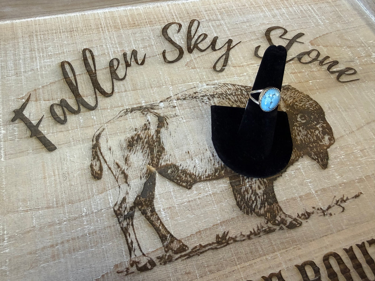 Sterling Silver Golden Hills Turquoise Ring Size 6.5, Oval Powder Blue Stone, Serrated Bezel, Split Shank Southwestern Ring