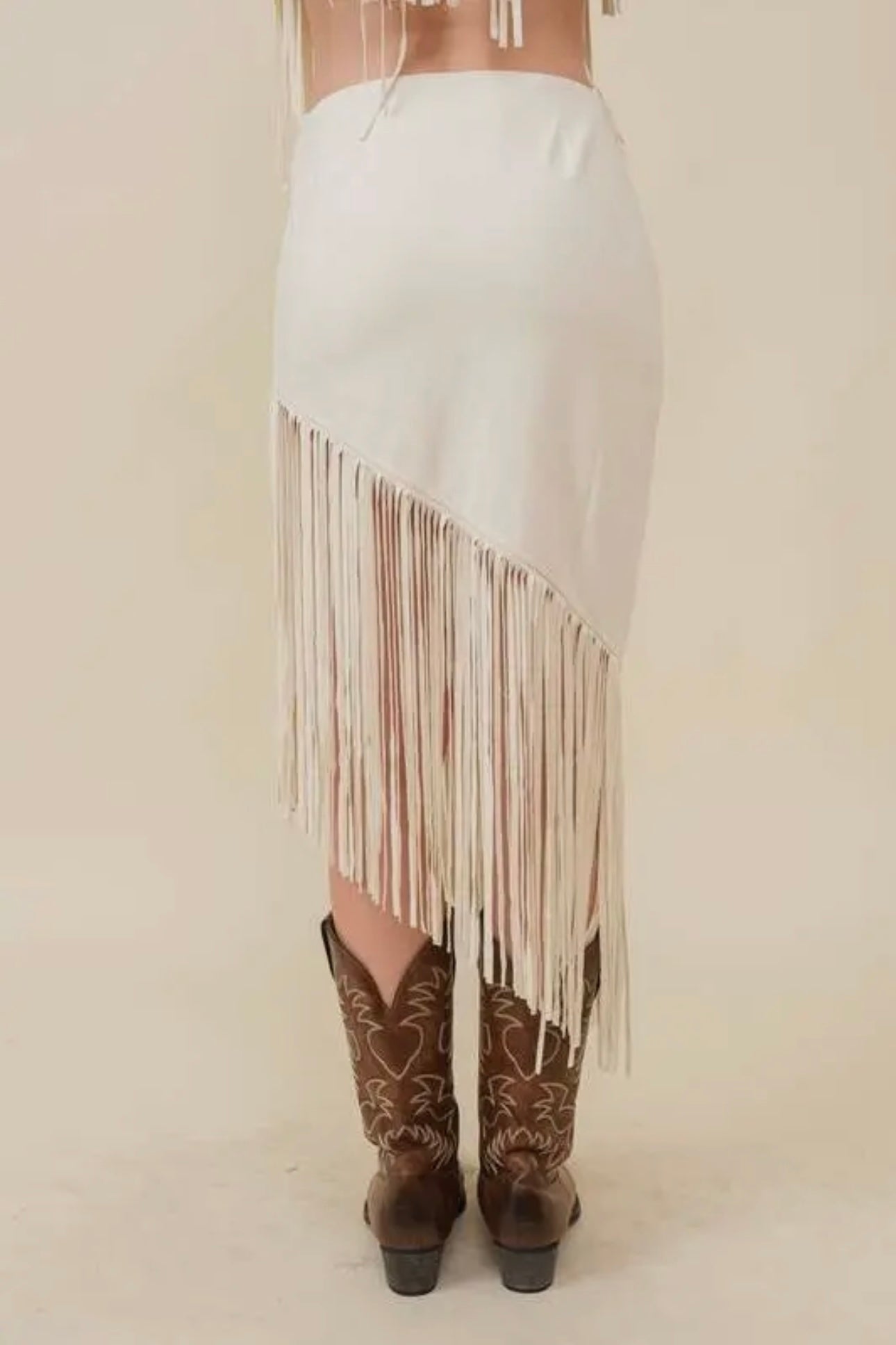 Western Fringe Suede Unbalanced Skirt