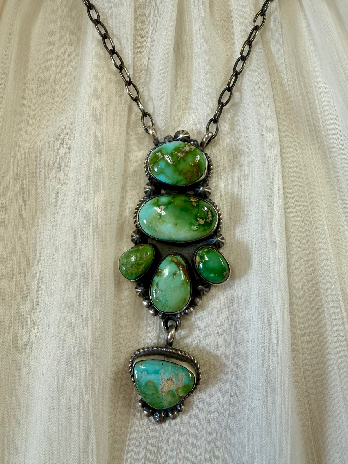Sonoran Gold Turquoise Necklace, Green Turquoise Pendant, Southwestern Necklace, Sterling Silver Turquoise Jewelry, Western Statement