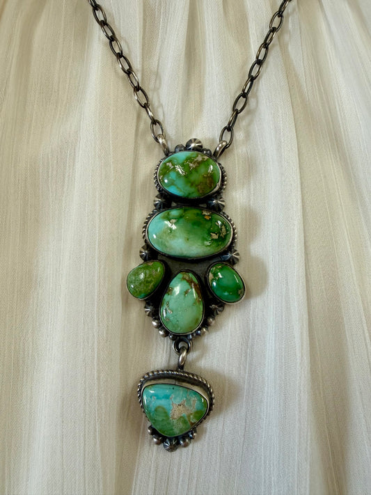 Sonoran Gold Turquoise Necklace, Green Turquoise Pendant, Southwestern Necklace, Sterling Silver Turquoise Jewelry, Western Statement