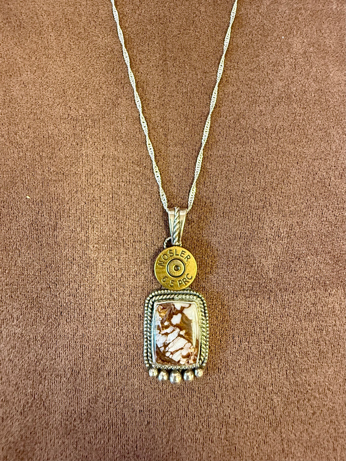Wild Horse Stone Pendant & Elk Ring Set | Galloway Silver Handmade | Bullet Casing Statement Jewelry 2-Piece Set