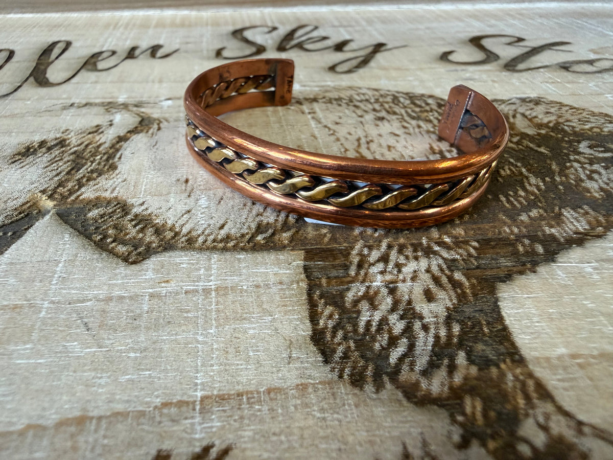 Verna Tahe Copper & Brass Cuff Bracelet, Braided Twist Design, Two Tone Handmade Cuff, Southwestern Gift for Her or Him
