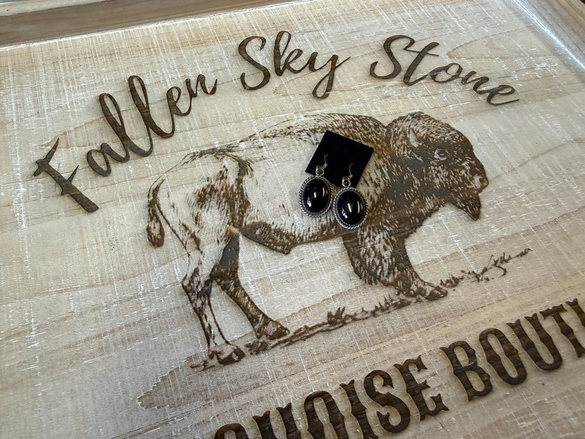 Black Onyx Oval Dangle Earrings Sterling Silver | Twisted Wire Bezel | Southwestern Handmade Jewelry