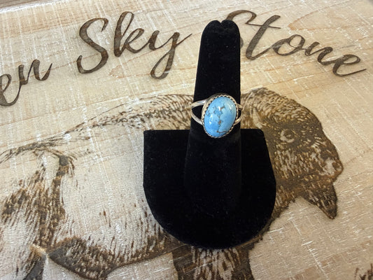 Sterling Silver Golden Hills Turquoise Ring Size 6.5, Oval Powder Blue Stone, Serrated Bezel, Split Shank Southwestern Ring