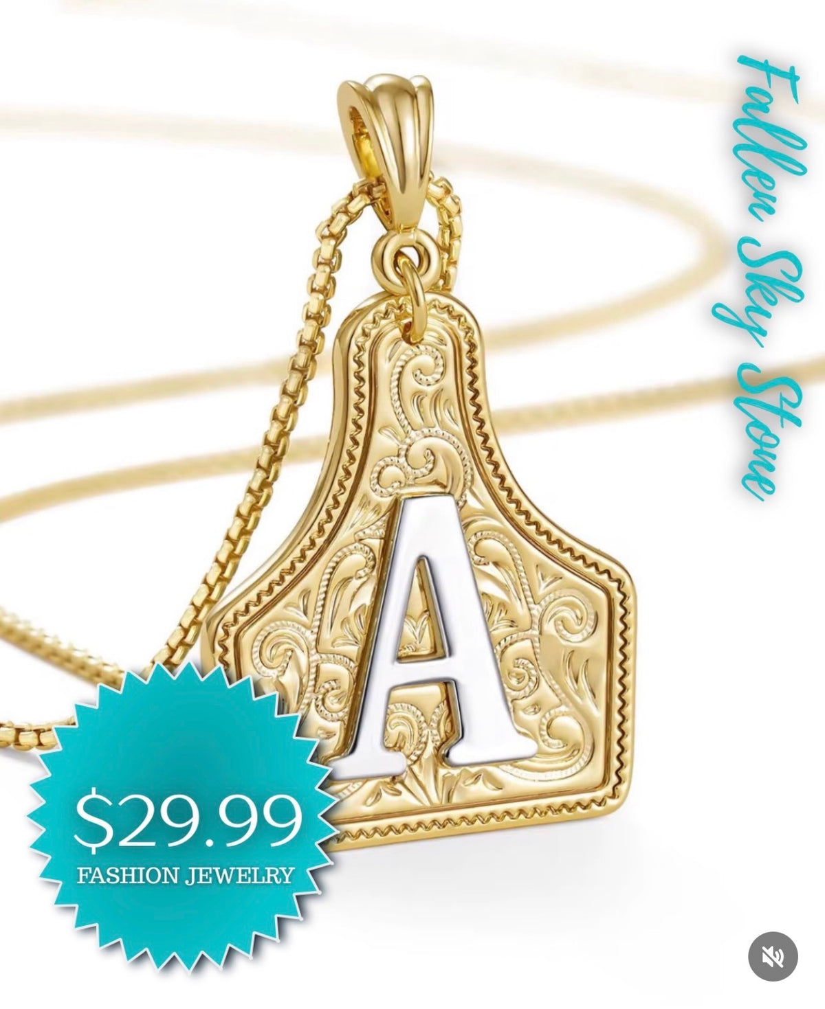 Gold Initial Cowbell Pendant Necklace | Personalized Letter Charm | Western Fashion Jewelry