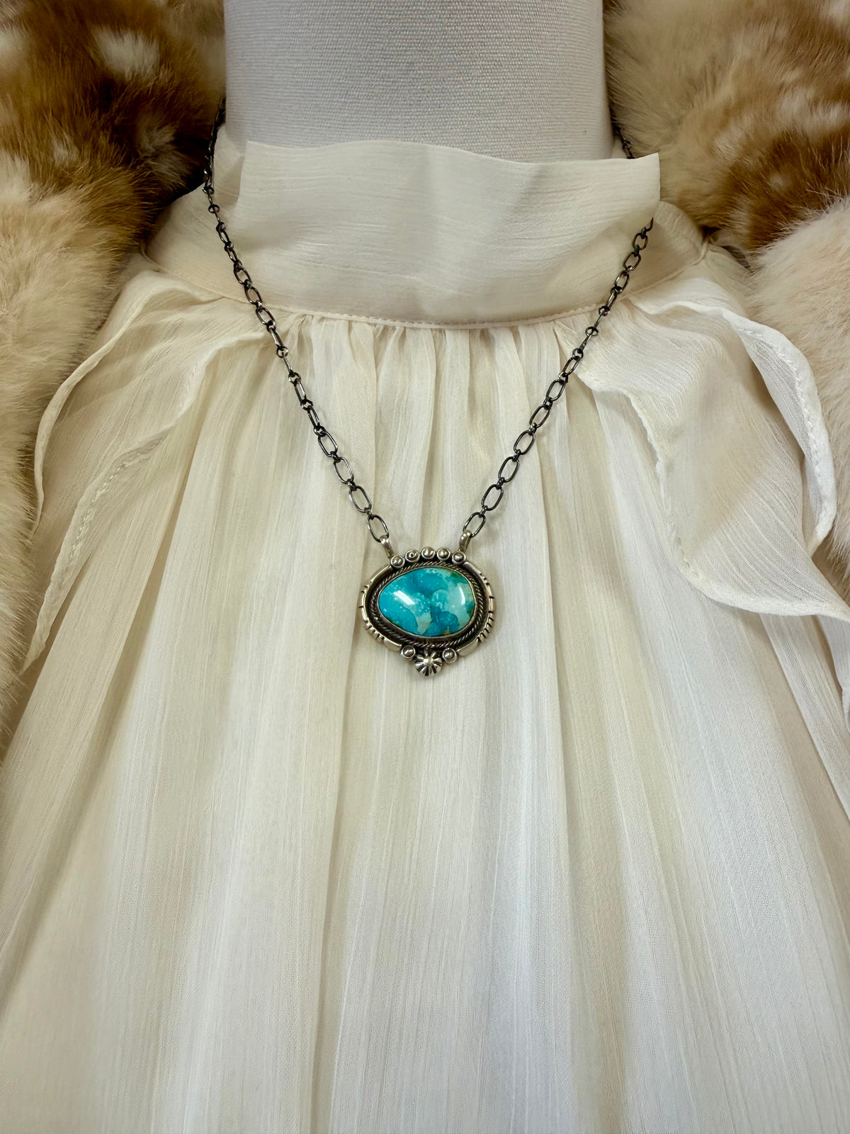 Sonoran Gold Turquoise Pendant Necklace Sterling Silver | Navajo Handmade by Daniel Benally | Statement Southwestern Jewelry