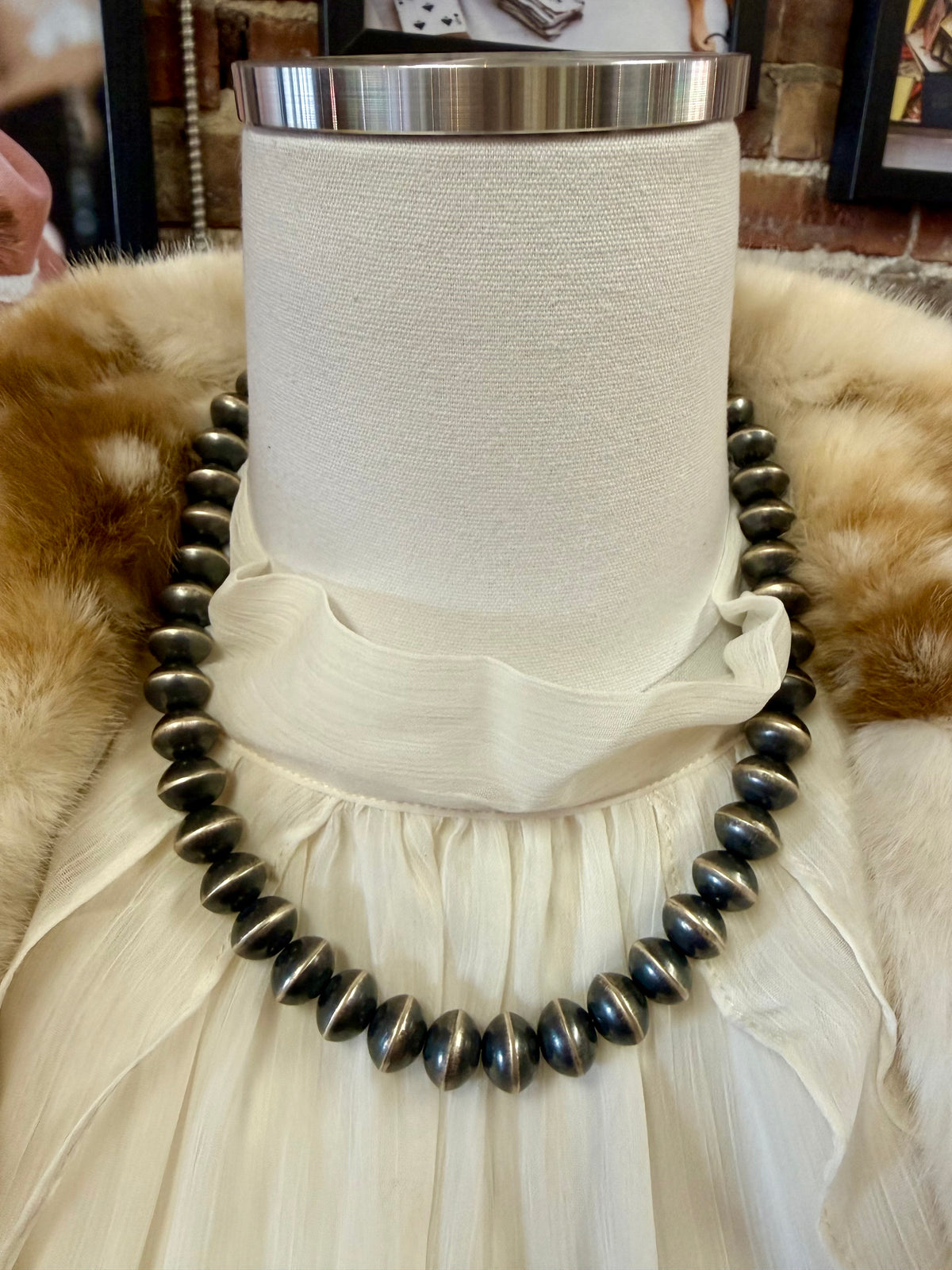 14mm Navajo Pearls Necklace Sterling Silver | Handmade Navajo Bead Strand | Classic Southwestern Jewelry