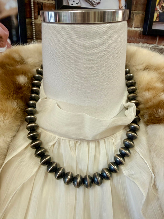 14mm Navajo Pearls Necklace Sterling Silver | Handmade Navajo Bead Strand | Classic Southwestern Jewelry