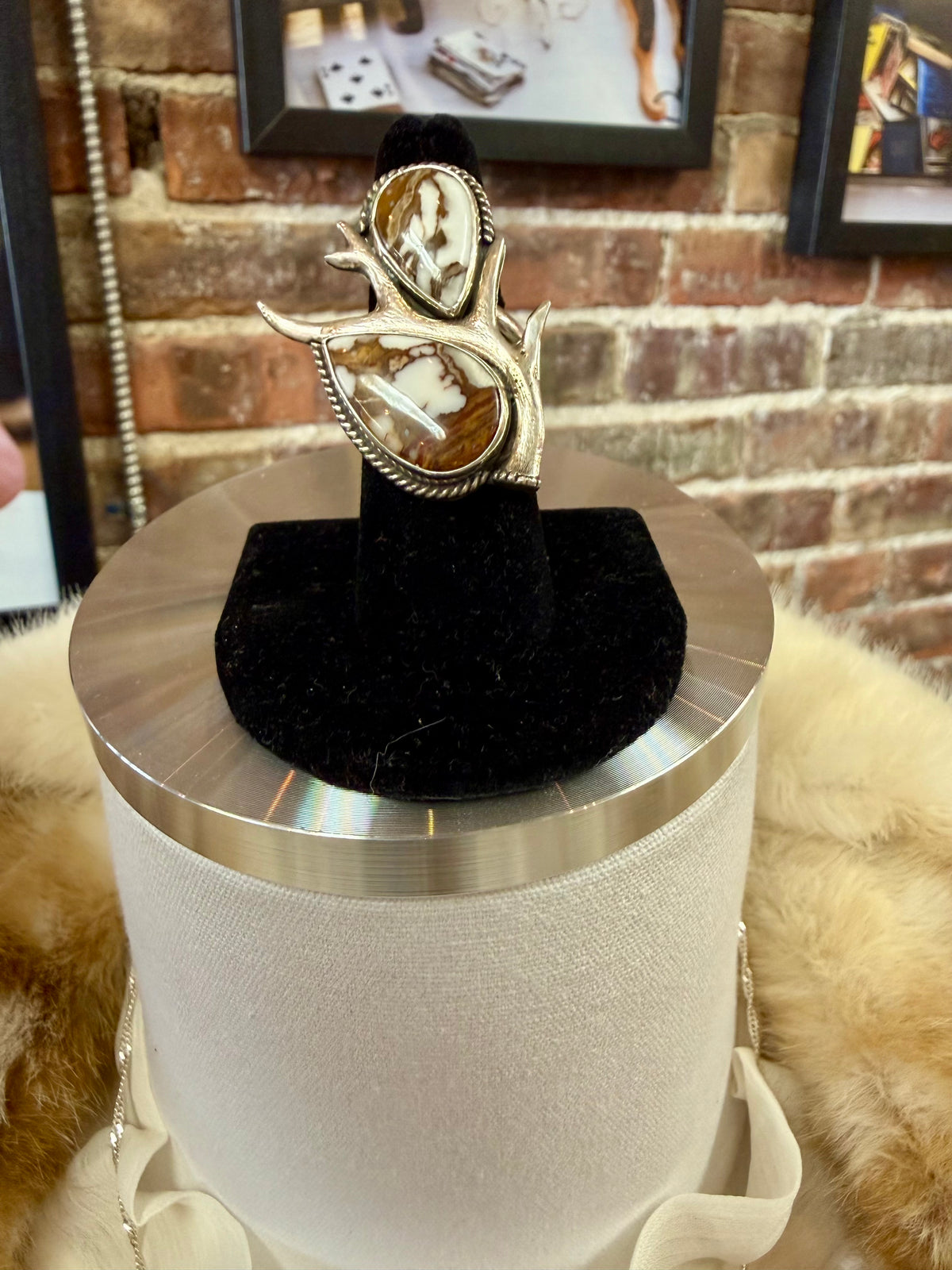 Wild Horse Stone Pendant & Elk Ring Set | Galloway Silver Handmade | Bullet Casing Statement Jewelry 2-Piece Set