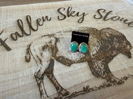 Turquoise Stud Earrings Sterling Silver | Oval Cabochon Post Earrings | Southwestern Handmade Jewelry
