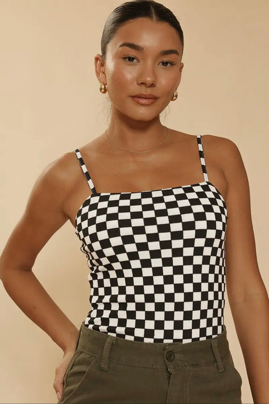 Checkered Ribbed Body Suit