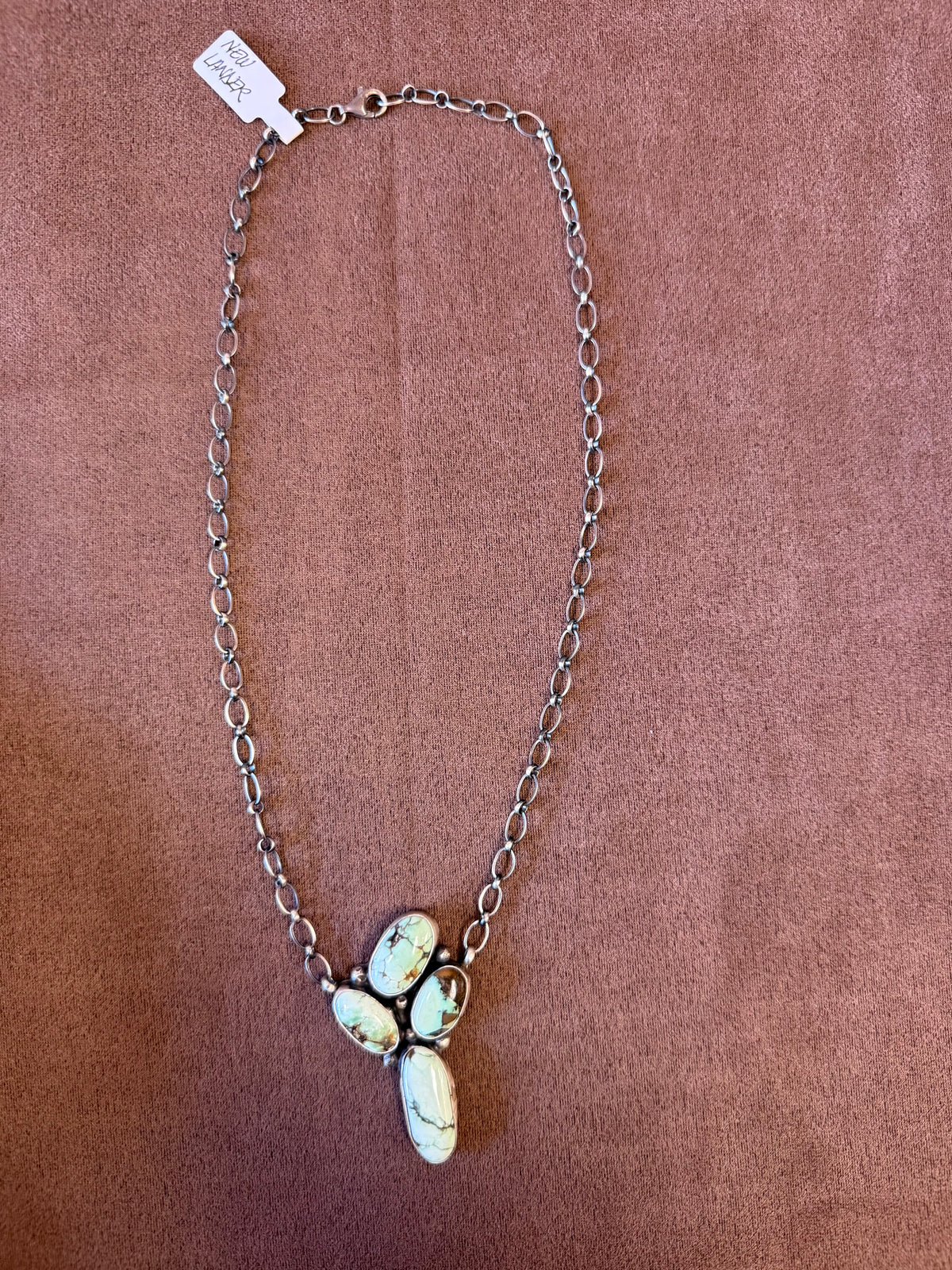 New Lander Variscite, Four Stone Cluster Pendant, Western Statement Jewelry, Green Gemstone Southwestern Necklace.