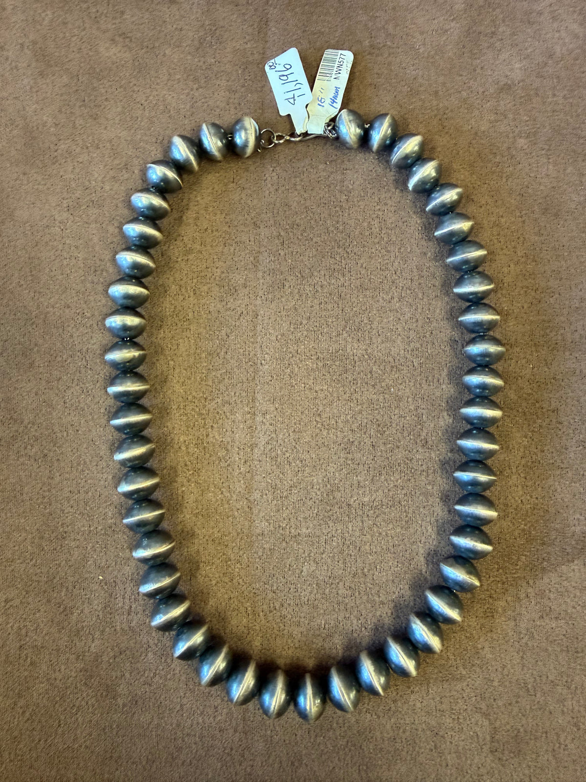 14mm Navajo Pearls Necklace Sterling Silver | Handmade Navajo Bead Strand | Classic Southwestern Jewelry