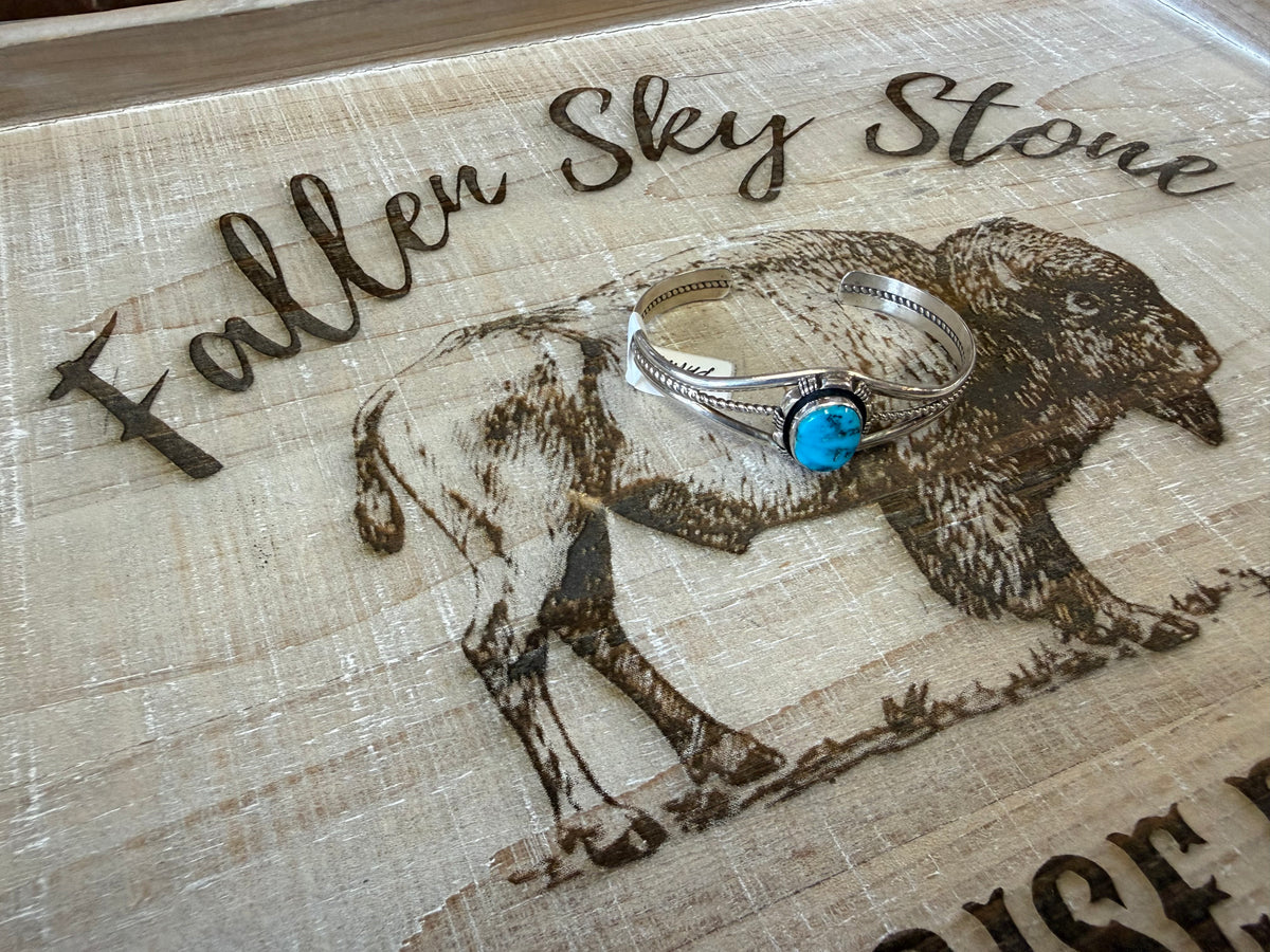 Kingman Turquoise Cuff Bracelet Sterling Silver | Split Shank with Twisted Rope | Southwestern Statement Cuff