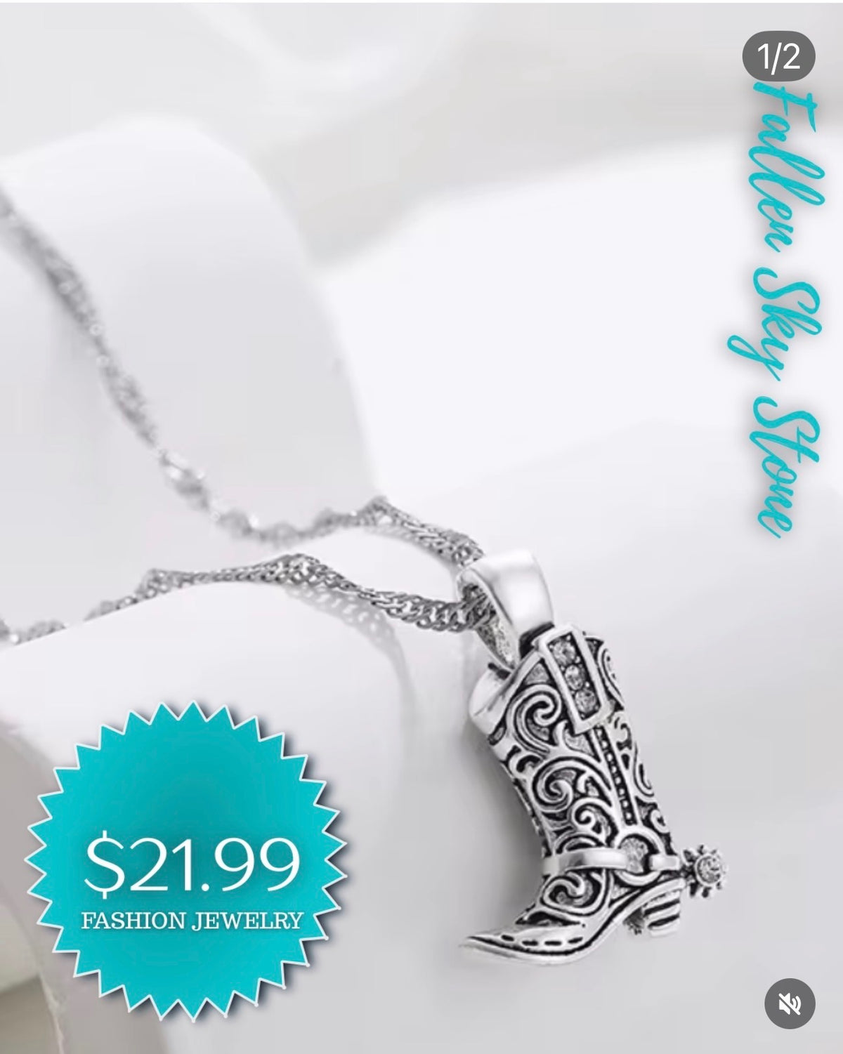 Silver Cowboy Boot Pendant Necklace | Fashion Jewelry with Crystal Accents | Western Boot Charm