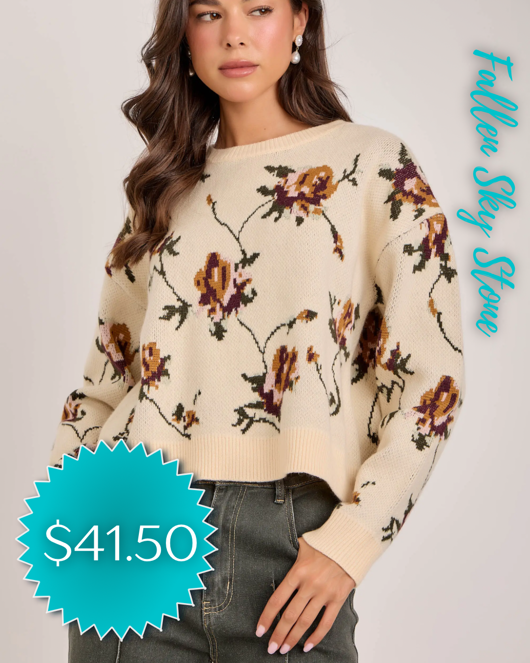 Oatmeal Floral Knit Sweater