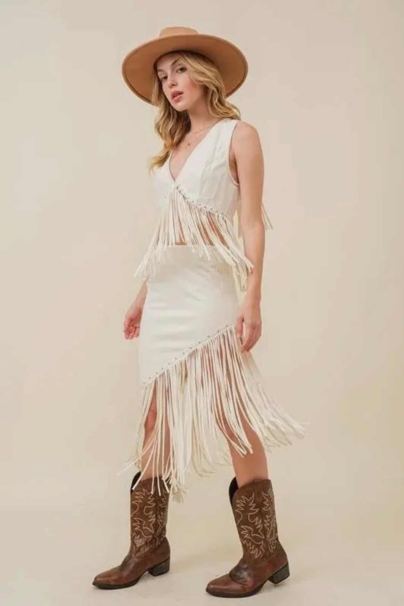 Western Fringe Suede Unbalanced Skirt