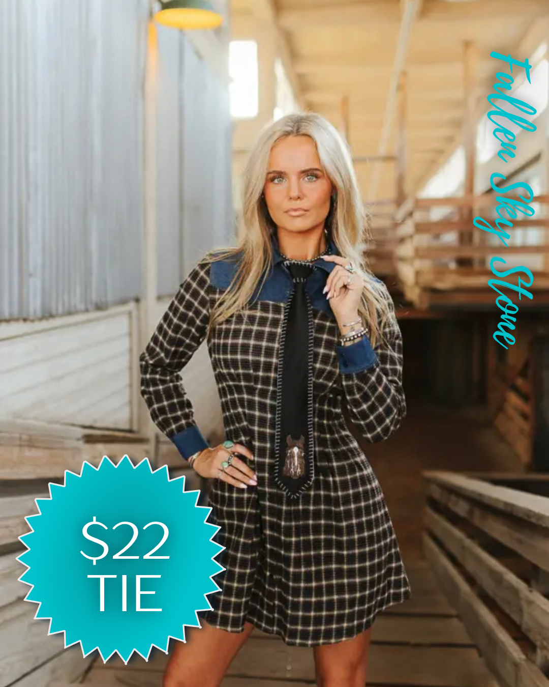 Black Western Neck Tie with Horse Head Patch and Whipstitch Trim