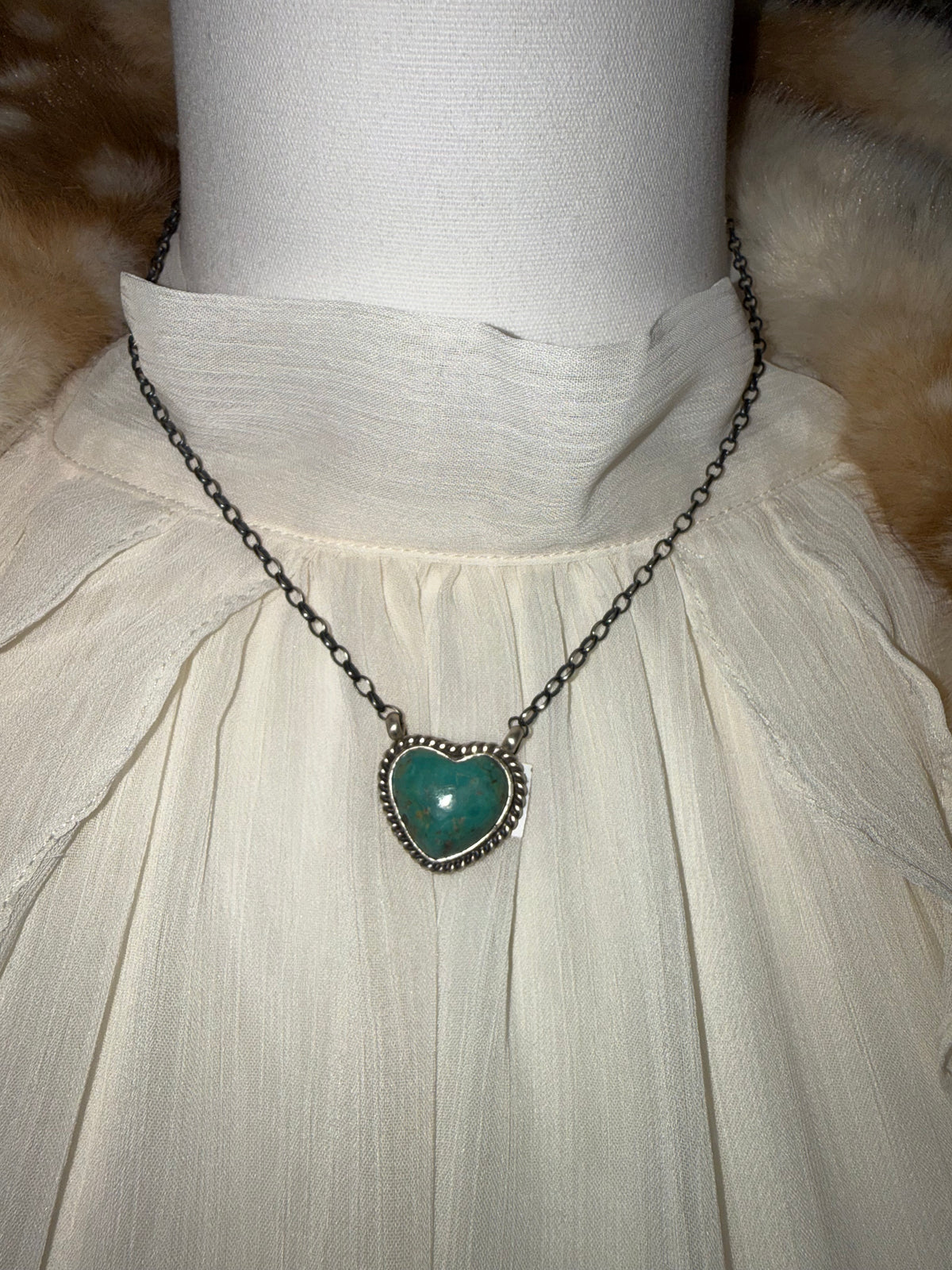Royston Turquoise Heart Pendant Necklace Sterling Silver | Navajo Handmade by Donovan Skeets | Southwestern Statement Jewelry