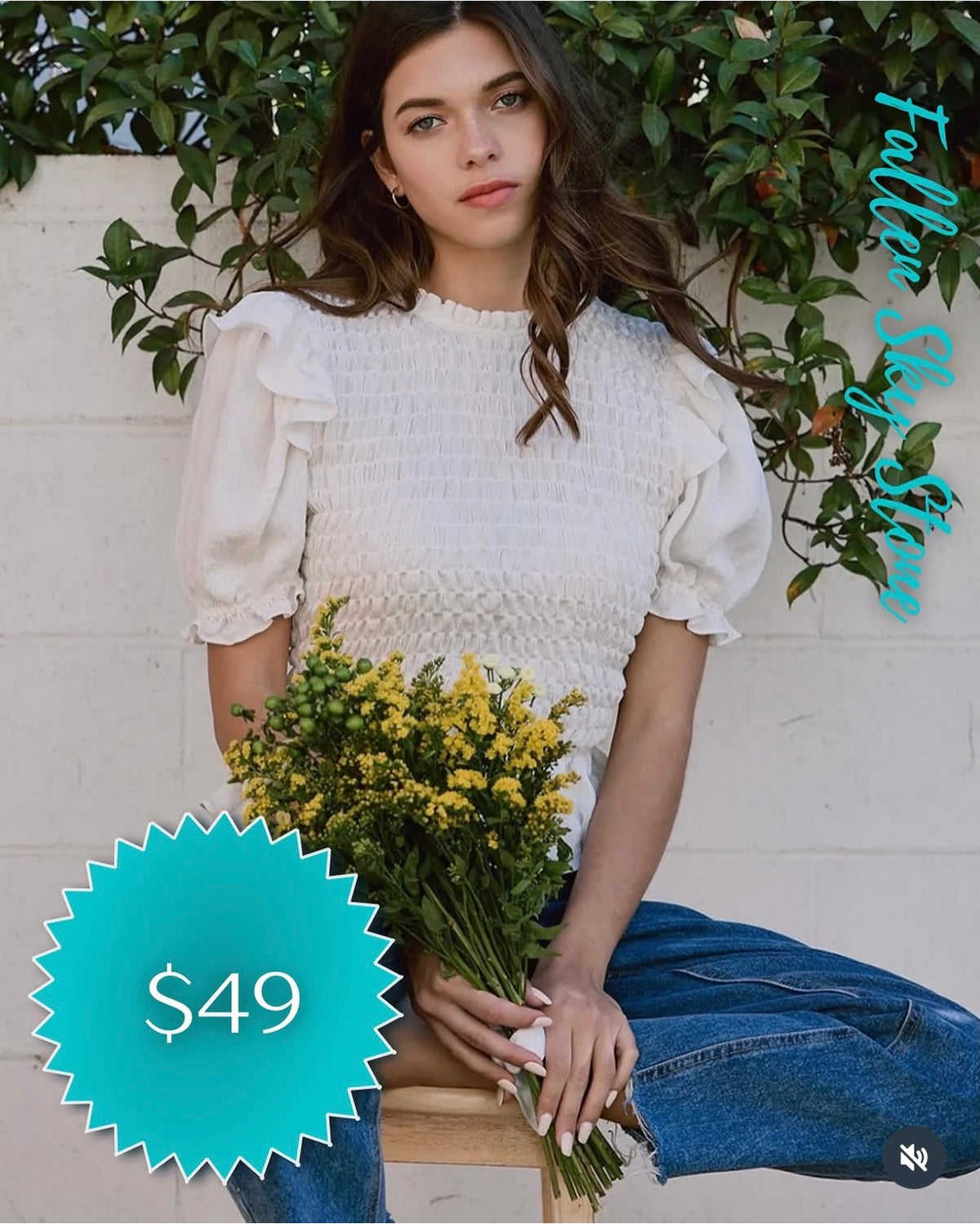 White Smocked Ruffle Sleeve Top