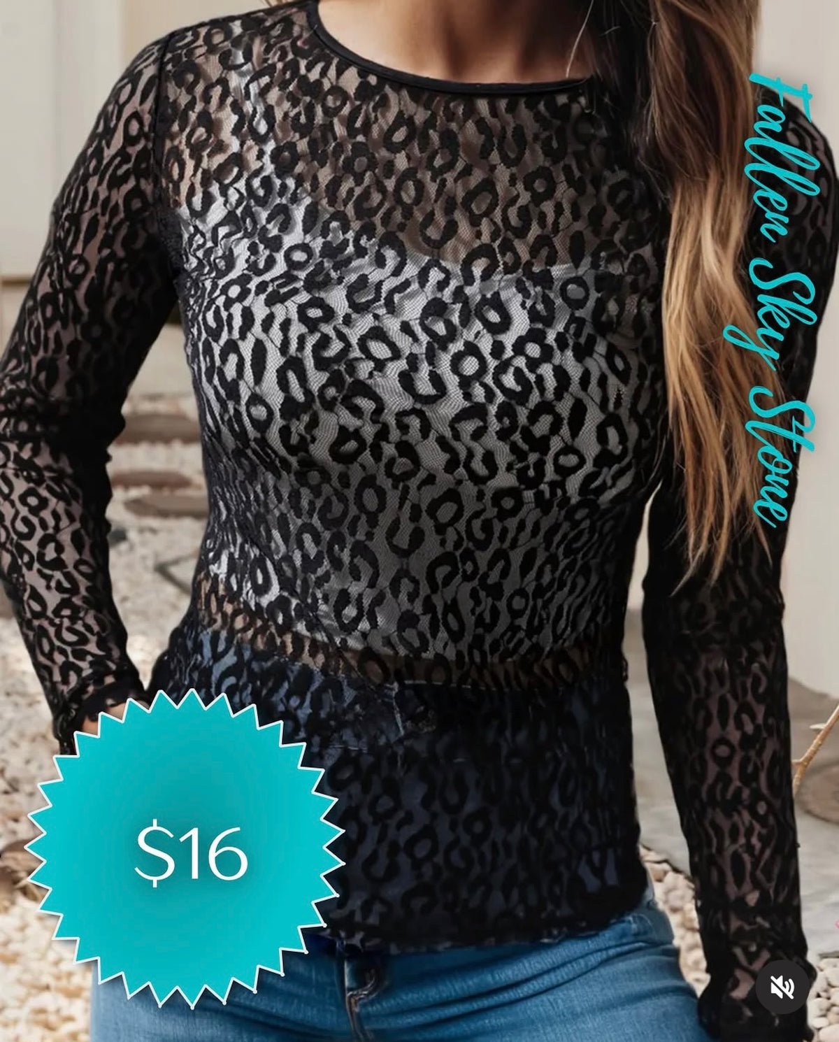 Black Sheer Leopard Print Mesh Long Sleeve Top