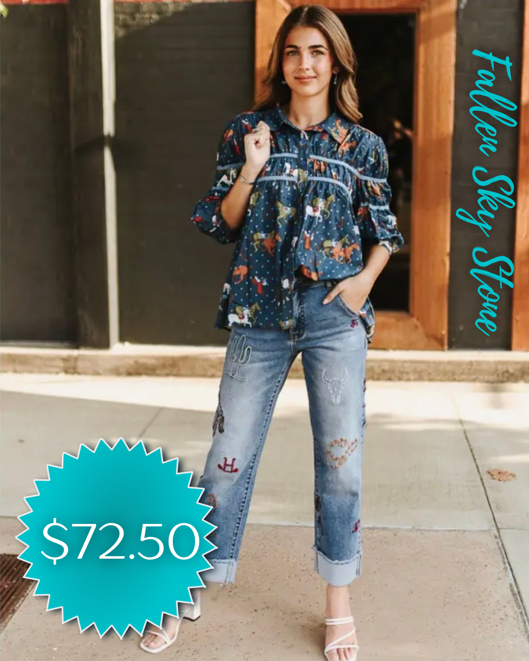 Lucky & Blessed Western Embroidered Jeans
