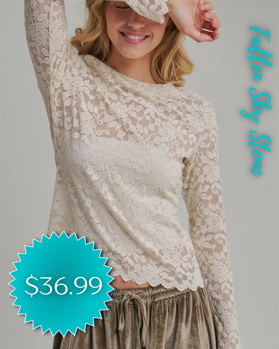 Cream Lace Long Sleeve Top