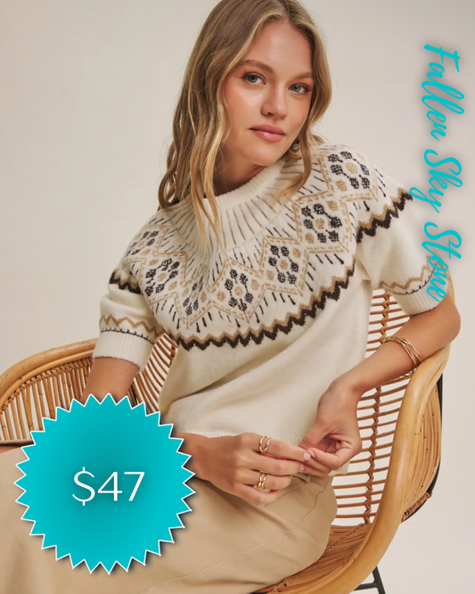 Cream Fair Isle Short Sleeve Sweater