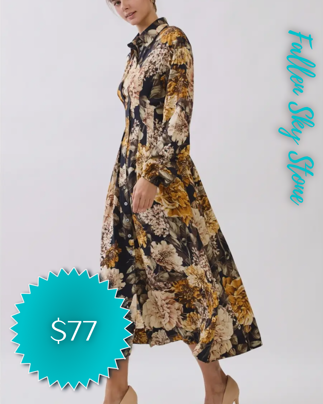 Floral Button-Front Midi Dress