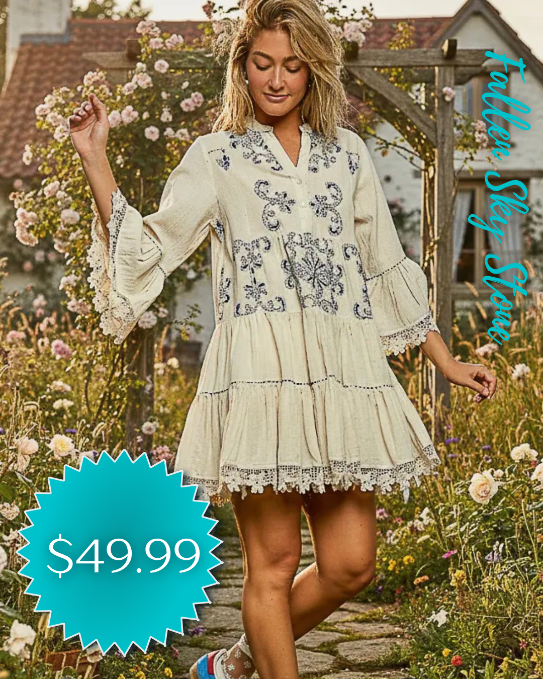 Embroidered Tiered Mini Dress