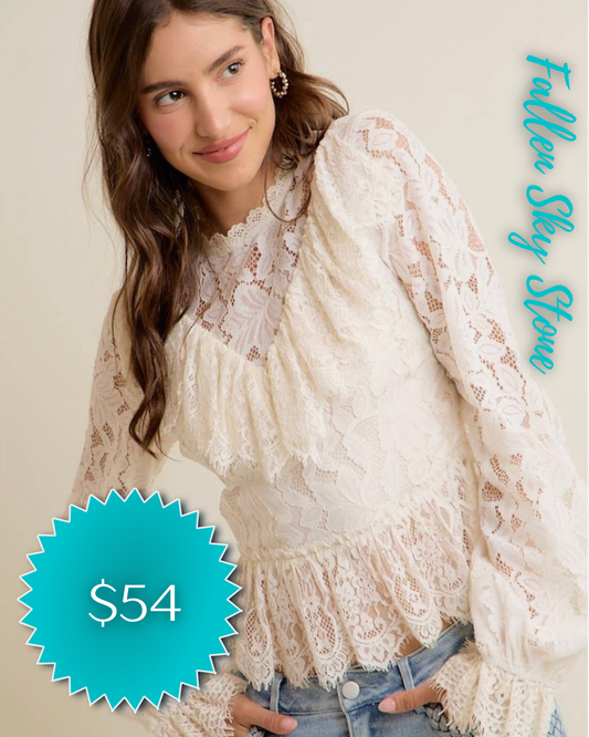 Cream Lace Ruffle Blouse